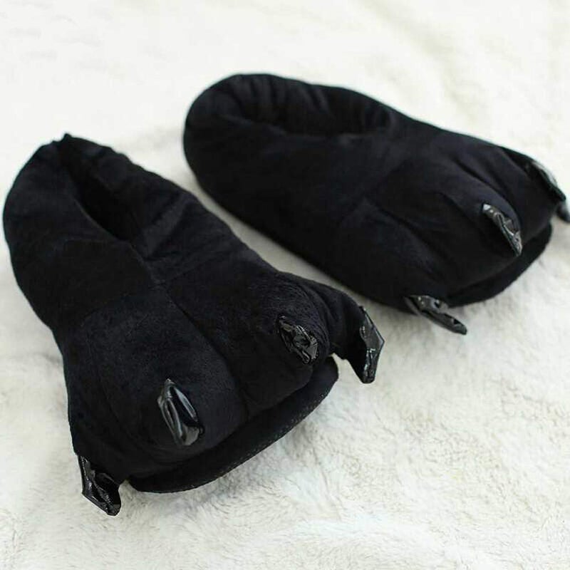 AISHNE Adult Cute Plush Animal Paw Slippers Fuzzy Warm House Shoes Black M - Image 5